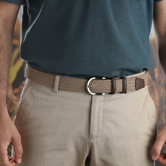 Rahat ve Şık Örgü Erkek Kemeri, Uniseks Kullanıma Uygun Kemer, Hakiki Deri Aksesuarlı Elastik Erkek Kemer, 3.5 cm Genişlik