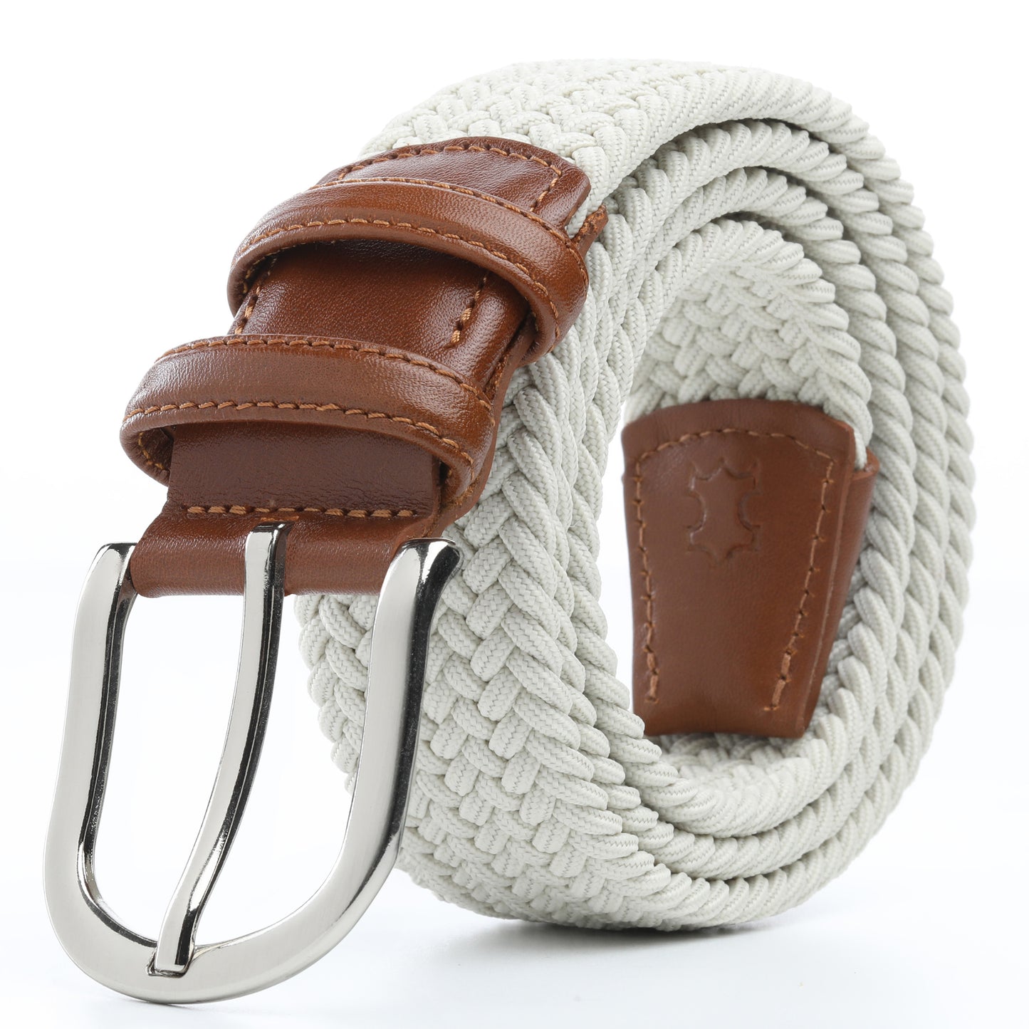 Rahat ve Şık Örgü Erkek Kemeri, Uniseks Kullanıma Uygun Kemer, Hakiki Deri Aksesuarlı Elastik Erkek Kemer, 3.5 cm Genişlik