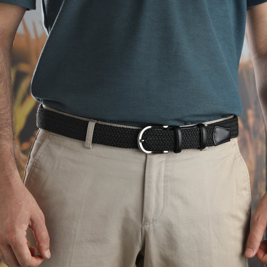 Rahat ve Şık Örgü Erkek Kemeri, Uniseks Kullanıma Uygun Kemer, Hakiki Deri Aksesuarlı Elastik Erkek Kemer, 3.5 cm Genişlik