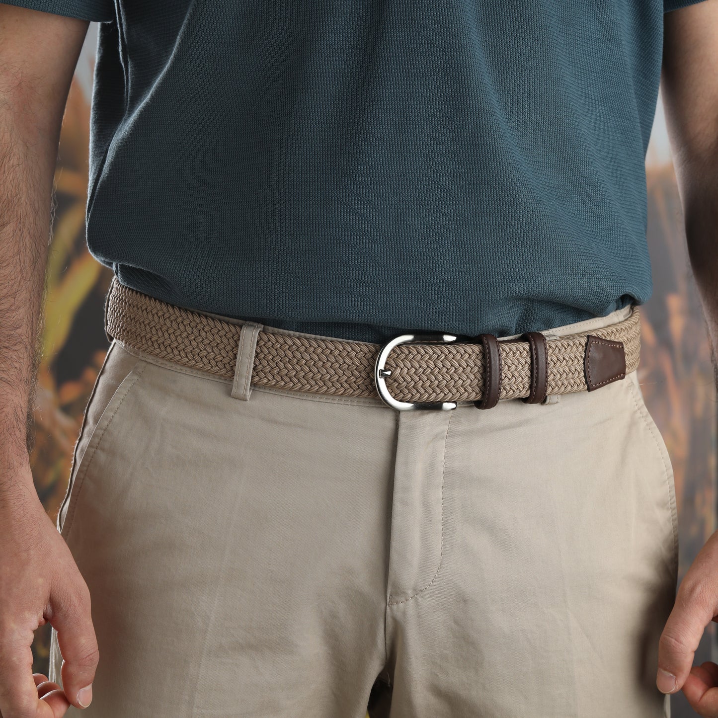 Rahat ve Şık Örgü Erkek Kemeri, Uniseks Kullanıma Uygun Kemer, Hakiki Deri Aksesuarlı Elastik Erkek Kemer, 3.5 cm Genişlik