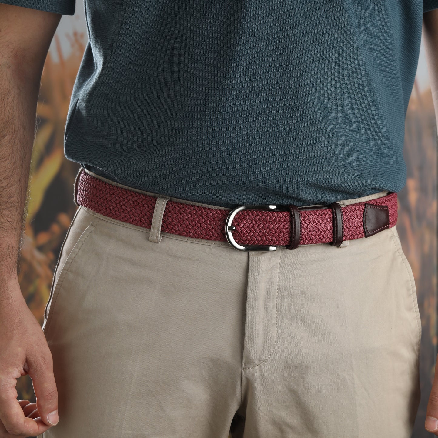 Rahat ve Şık Örgü Erkek Kemeri, Uniseks Kullanıma Uygun Kemer, Hakiki Deri Aksesuarlı Elastik Erkek Kemer, 3.5 cm Genişlik