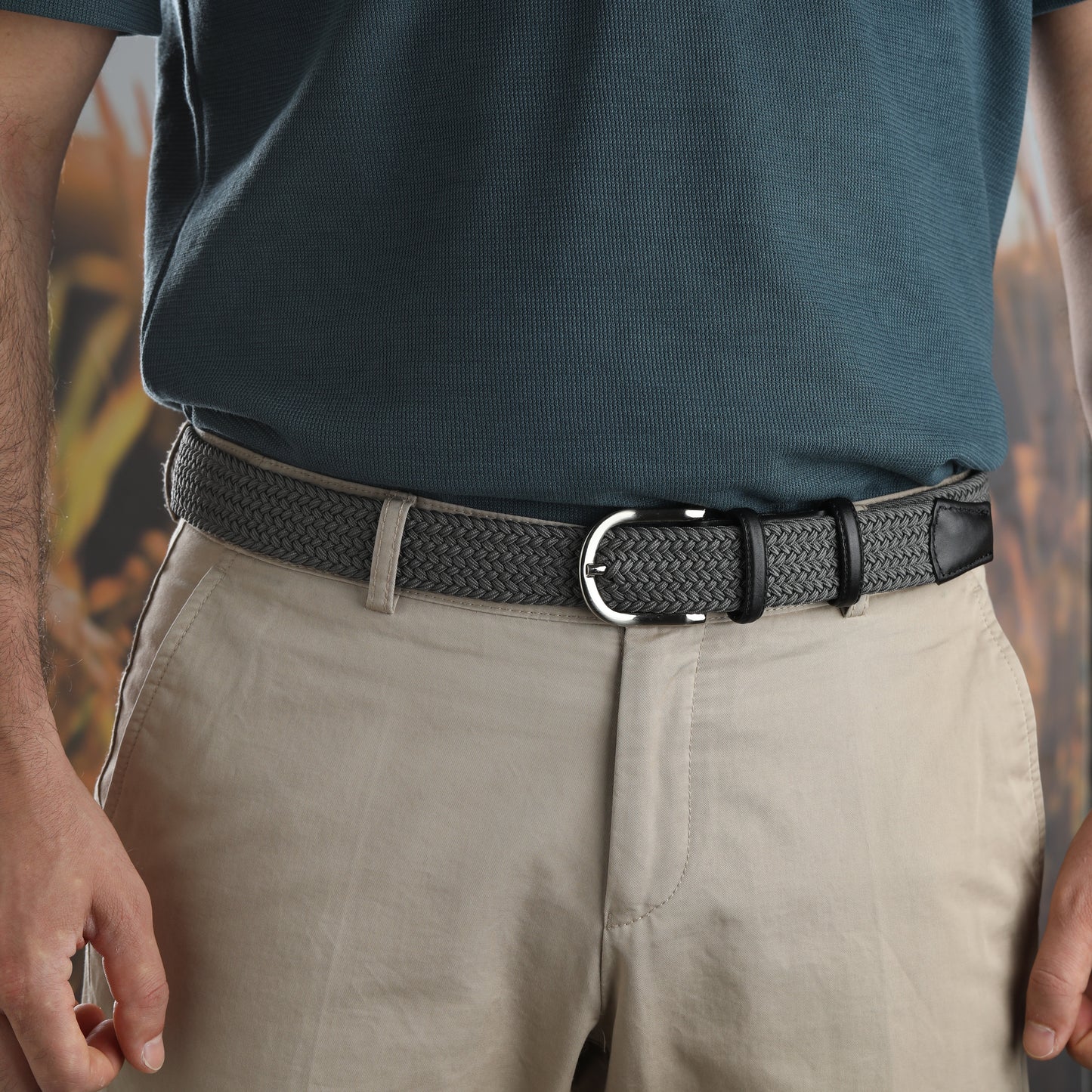 Rahat ve Şık Örgü Erkek Kemeri, Uniseks Kullanıma Uygun Kemer, Hakiki Deri Aksesuarlı Elastik Erkek Kemer, 3.5 cm Genişlik