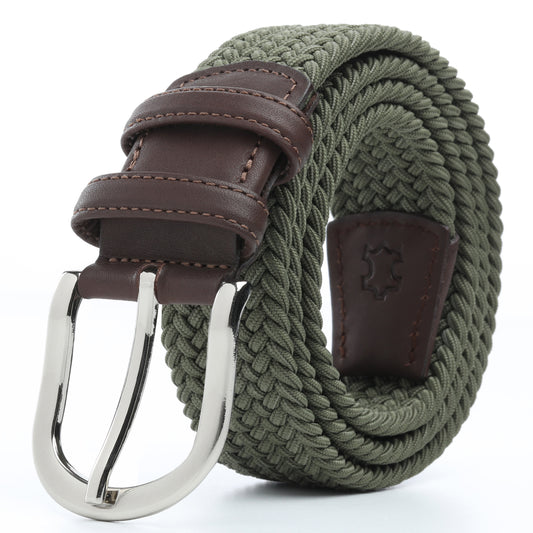 Rahat ve Şık Örgü Erkek Kemeri, Uniseks Kullanıma Uygun Kemer, Hakiki Deri Aksesuarlı Elastik Erkek Kemer, 3.5 cm Genişlik