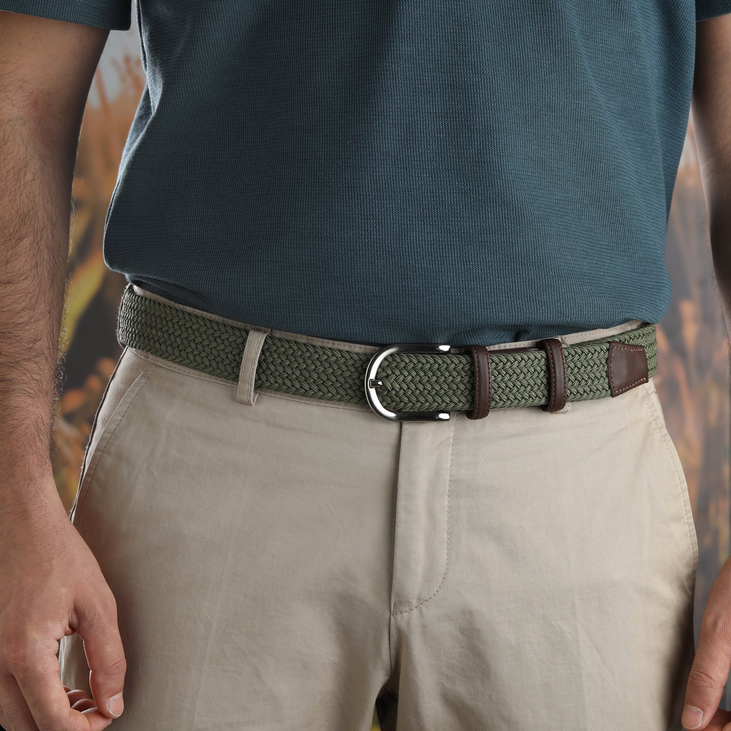 Rahat ve Şık Örgü Erkek Kemeri, Uniseks Kullanıma Uygun Kemer, Hakiki Deri Aksesuarlı Elastik Erkek Kemer, 3.5 cm Genişlik