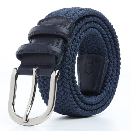 Rahat ve Şık Örgü Erkek Kemeri, Uniseks Kullanıma Uygun Kemer, Hakiki Deri Aksesuarlı Elastik Erkek Kemer, 3.5 cm Genişlik