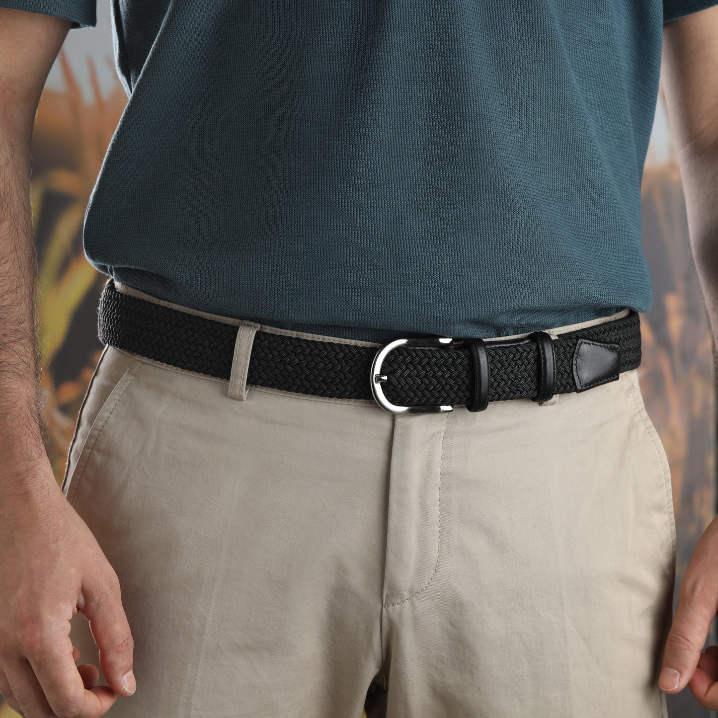 Rahat ve Şık Örgü Erkek Kemeri, Uniseks Kullanıma Uygun Kemer, Hakiki Deri Aksesuarlı Elastik Erkek Kemer, 3.5 cm Genişlik
