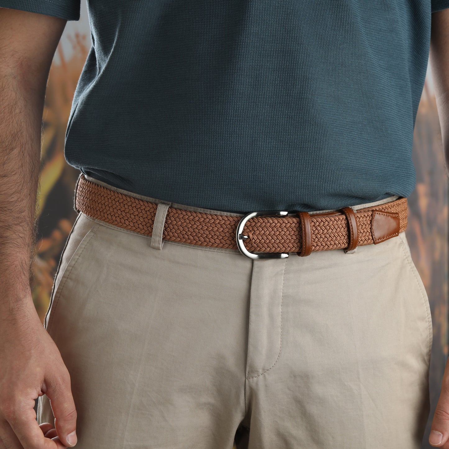 Rahat ve Şık Örgü Erkek Kemeri, Uniseks Kullanıma Uygun Kemer, Hakiki Deri Aksesuarlı Elastik Erkek Kemer, 3.5 cm Genişlik
