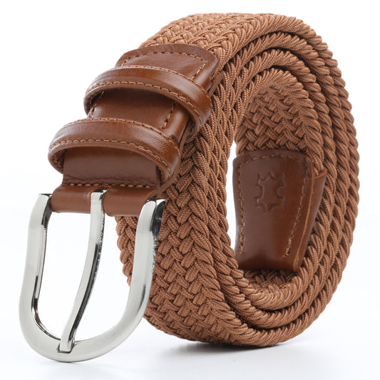 Rahat ve Şık Örgü Erkek Kemeri, Uniseks Kullanıma Uygun Kemer, Hakiki Deri Aksesuarlı Elastik Erkek Kemer, 3.5 cm Genişlik