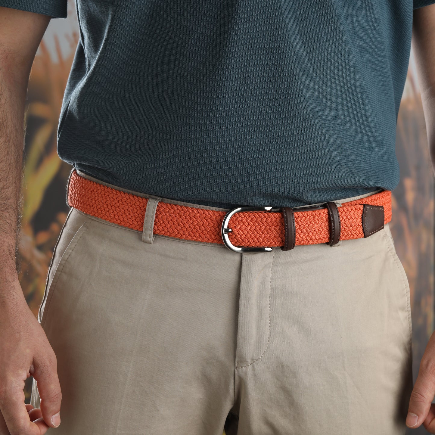 Rahat ve Şık Örgü Erkek Kemeri, Uniseks Kullanıma Uygun Kemer, Hakiki Deri Aksesuarlı Elastik Erkek Kemer, 3.5 cm Genişlik