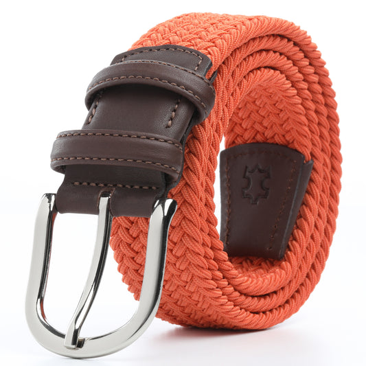 Rahat ve Şık Örgü Erkek Kemeri, Uniseks Kullanıma Uygun Kemer, Hakiki Deri Aksesuarlı Elastik Erkek Kemer, 3.5 cm Genişlik