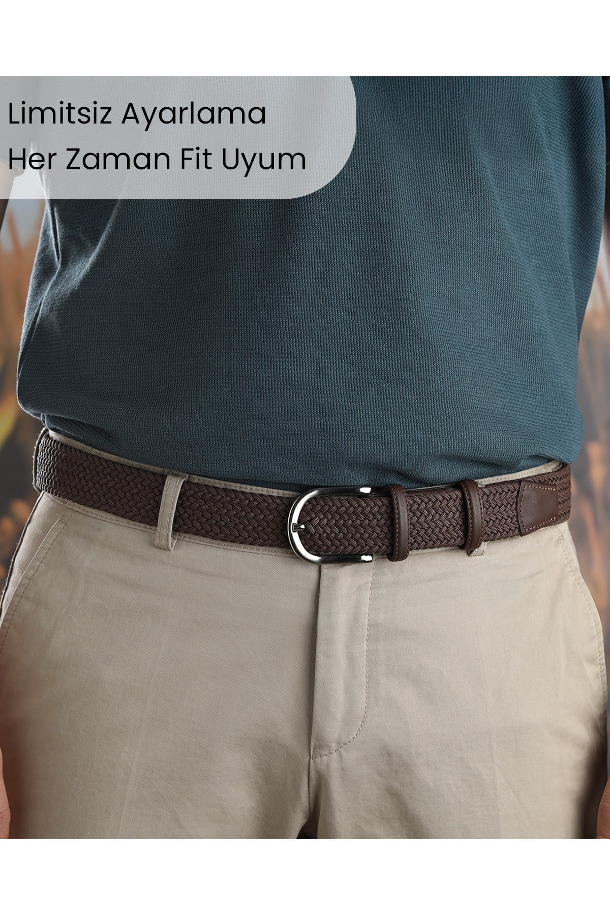 BOYD Rahat ve Şık Örgü Erkek Kemeri, Uniseks Kullanıma Uygun Kemer, Hakiki Deri Aksesuarlı Elastik Kahve Erkek Kemer, 3.5 cm Genişlik