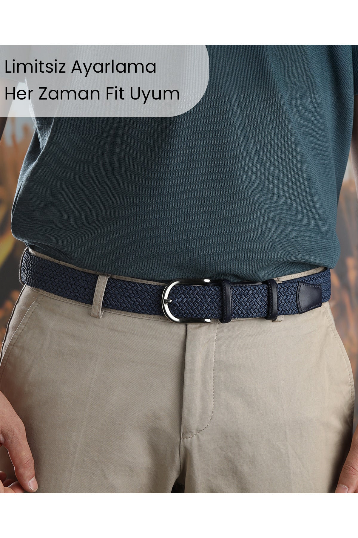 BOYD Rahat ve Şık Örgü Erkek Kemeri, Uniseks Kullanıma Uygun Kemer, Hakiki Deri Aksesuarlı Elastik Lacivert Erkek Kemer, 3.5 cm Genişlik